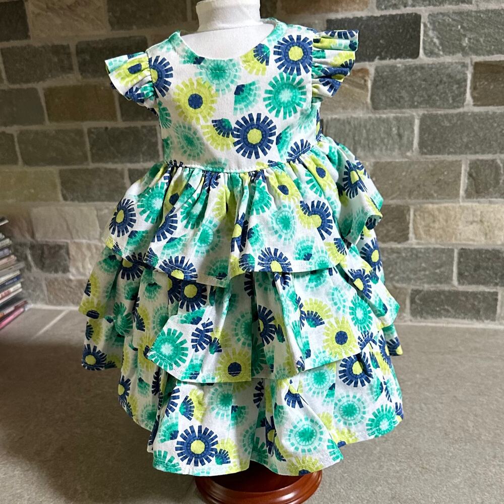 Handmade 18" Doll Dress Blue Print Ruffled
